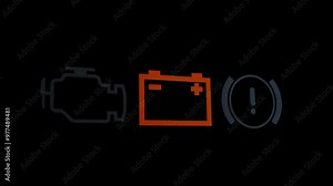 Flashing Red Battery Icon Warns of a Battery Charging System Failure, Indicating Possible Electrical Issues. Stock Video