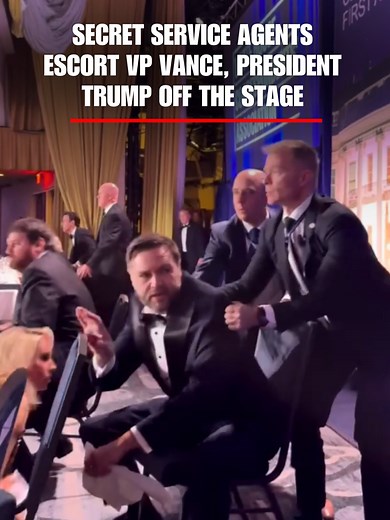 WATCH: Moments of chaos as Secret Service agents escort Vice President Vance and President Trump off the stage after shots ring out during the White House Correspondents' Dinner.