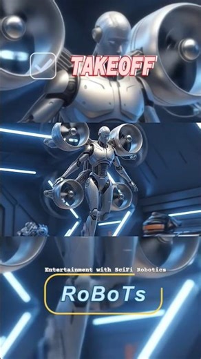 Cartoon animated SciFi 3D #robot #entertainment #runup & #fly with #drone #robotics #ai #technology