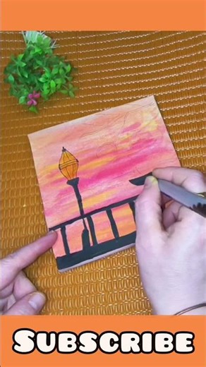 Beautiful Sunset Street Lamp Painting 🎨 | Easy Acrylic Scenery Drawing | Artiz Gallery Creative Art