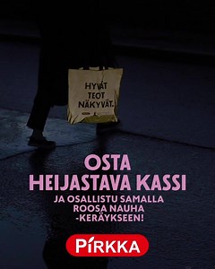 Osta Pirkka Roosa nauha heijastava kassi ja anna hyvien tekojen näkyä! 🌟 | Pirkka