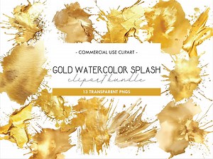 Gold Watercolor Splash Clipart: Metallic PNG Set (digital Download) - Etsy