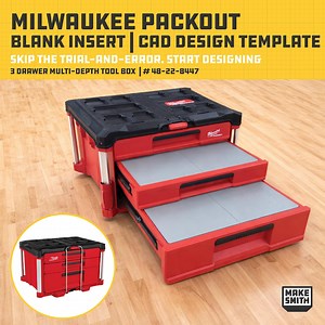 Milwaukee Packout 3 Drawer Multi-depth Toolbox Blank Insert CAD Template (48-22-8447) | STL & STEP Files for Custom Organizer Design - Etsy