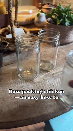 A complete how to on canning chicken, one of the easiest things you will ever can. I know it seems gross bit i held off too long on trying this. Think of your canned chicken at the store but way better quality and quite literally 2 ingredients. 1. Santizie your jars and dice up your chicken. 2. Fill your jars, packing chicken in there, leavinf 1 1/4” headspace at the top. 3. Add 1 tsp of canning salt or a high quality salt to eaxh quart and do NOT add water. It will make its own when canning. 4.