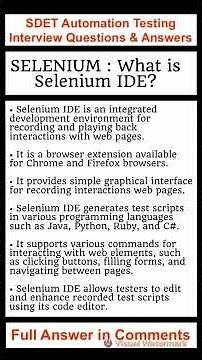 SELENIUM : What is Selenium IDE? SDET Automation Testing Interview Questions & Answers