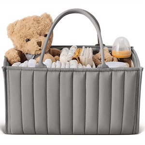 Baby Diaper Caddy Basket Organizer-Sturdy, Breathable & Washable, Large Organizer Tote Bag for changing table, Diaper Nursery Storage Organizer for Baby Stuff, Baby Shower Gifts for Newborn, Gray