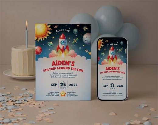 Space Birthday Invitation for Kids, Outer Space Party Invite, Editable Digital Template, 5x7 & Iphone, Instant Download - Etsy
