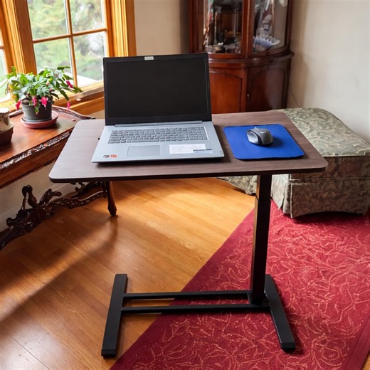 Adjustable Overbed Laptop Table with Wheels, Rolling Bedside Desk, Mobile Workstation