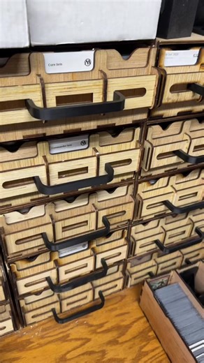 We make card drawers and other custom displays for retail stores or collectors! Order yours in our bio! #tcg #ccg #carddrawers #cardcatalog #cards #mtg #yugioh #pokemon #cardstorage #smallbusiness #lasercut #business #lgs #cardstore