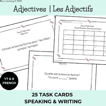 French Adjectives Task Cards — Les Adjectifs & Adjective Agreement