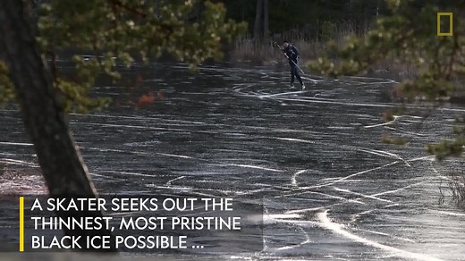 Would you/could you do this? This small lake outside Stockholm, Sweden, emits otherworldly sounds as Mårten Ajne skates over its precariously thin, black ice. “Wild ice skating,” or “Nordic skating,” is both an art and a science. A skater seeks out the thinnest, most pristine black ice possible—both for its smoothness, and for its high-pitched, laser-like sounds. | National Geographic UK