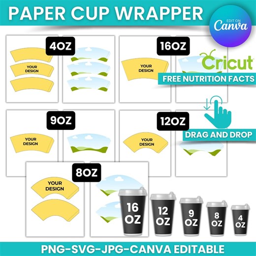 Paper Cup Wrapper Template, Blank Coffee Cup (PNG, SVG, JPG, Canva) - Etsy