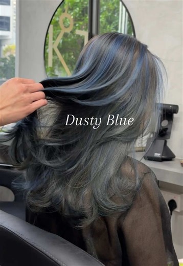 Dusty Blue Dimensional Hair Transformation in Singapore