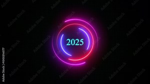 2025 text with screen effects of technological failures. Spectacular screen glitch with various kinds of interference ,New Year celebration. Future and futuristic technology concept