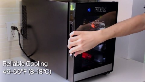 Koolatron 6 Bottle Wine Fridge – Freestanding Wine Cooler with Glass Door, 0.6 cu ft (16 L) Beverage Can Refrigerator, Digital Temperature Control, Ideal for Red, White & Sparkling Wine, Champagne