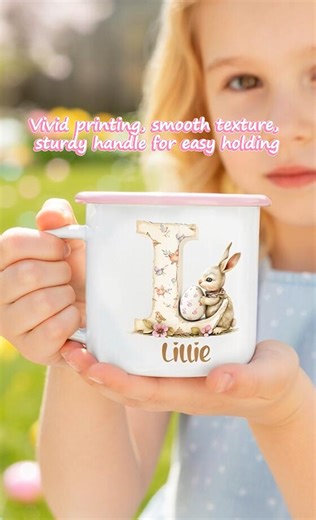 🎁🐰🌸✨ Easter is just around the corner! Get personalized name bunny and floral wooden letter enamel mugs for kids. Perfect for Easter parties and camping trips. Order now for a special gift! 💖🌟 | Insgifts