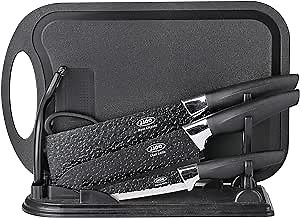 Knife Set, JJOO 7PCS German Stainless Steel Kitchen Knife Block Sets, includes Meat Cleaver, Chef Knife, Paring Knife, Kitchen Shears, Peeler, Cutting Board and Knife Block