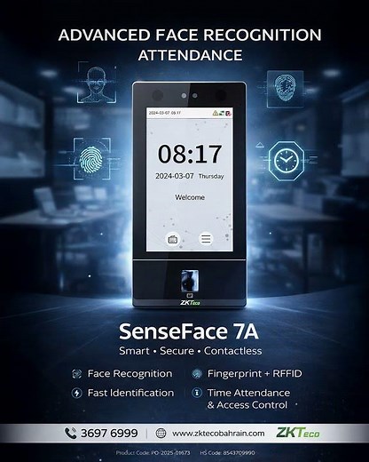 ZKTeco SenseFace 7A — Advanced Face Recognition Attendance System | Bahrain