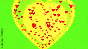 Hearts particles explode animation on green screen background. Love and romance concept. Valentine's Day, Women's Day, Mother's Day celebration. Heart space. Effect ready to chroma key