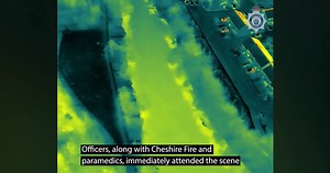 This is the moment a police drone located an elderly man who had fallen into a fast-flowing river and was left clinging to a tree just days before Christmas. Cheshire Constabulary’s Drone Unit was deployed alongside firefighters and paramedics after reports were received at 2.13pm on Tuesday 16 December of a person in the River Weaver in Winsford. Officers arriving at the scene were initially unable to locate the man due to the speed of the water. In response, specialist drone operators were tas