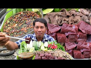Yummy Eating Beef Raw With Spicy Sauce Recipe |Eat Beef Raw Very Delicious