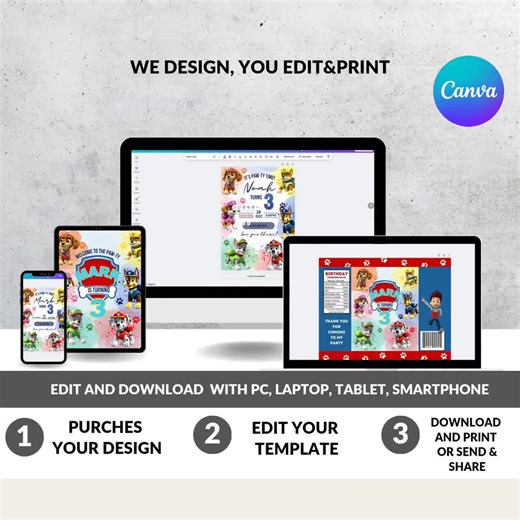 Puppy Patrol Editable Invitation | Puppies Printable Birthday Welcome Sign Boy/girl | Paw Party Mega Bundle | Kids Birthday Invite Template - Etsy