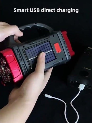 Solar & USB Rechargeable Torch Light 38W | Dual LED Flashlight Power Bank Emergency Light