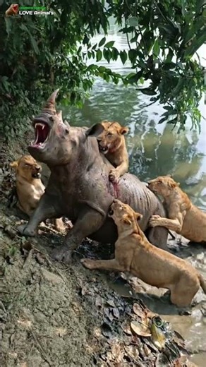 Lion Attacking a Rhino Animal sjje 😨😭😭😲😳😫😫#animals #shorts #amazing #fblifestyle