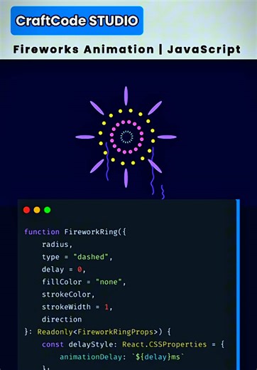 Fireworks Animation | JavaScript | CraftCode STUDIO #codinglife #htmlcss #computerscience #webdeveloper #iphone