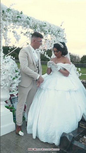 Beautiful bride and groom dove flying