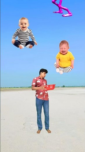 Flying crying babies catching vs alien, buddhi & dog - Funny vfx magic video