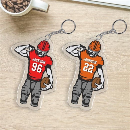 Custom Football Player Keychain, Personalized Sports Acrylic Charm, Backpack Name Tag