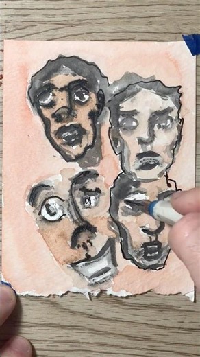 water soluble graphite mixed media faces #sketch #fountainpen #process