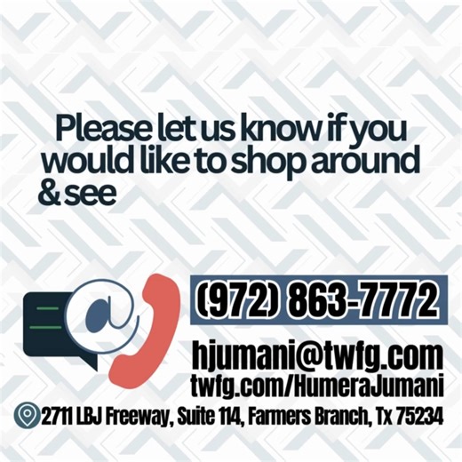 Explore our wide-ranging insurance coverage options, from personal health to business protection: • AUTO • HOME • COMMERCIAL • LIFE • HEALTH • SMALL BUS. GROUP HEALTH • MEDICARE Tailored and affordable pricing designed just for you. Connect with us at @HumeraJumaniInsuranceTWFG Call us at (972) 863-7772 Email: hjumani@twfg.com Visit: twfg.com/HumeraJumani Location: 2711 LBJ Freeway, Suite 114, Farmers Branch, TX 75234 | FunAsiA Radio