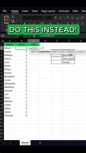 This Excel Formula Replaces Multiple IFs (SWITCH) #careeradvice #officeskills #spreadsheet #excel