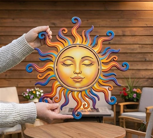 Colorful Sun Face Wall Art, Boho Sun Metal Decor, Celestial Sun Wall Hanging, Outdoor Patio Decor, Sunburst Wall Art - Etsy