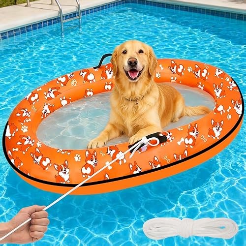 55'' x 35'' Inflatable Dog Pool Float with Rope, Portable Puppy Raft for Pool or Lake, Floating