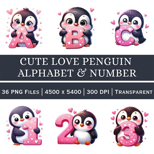 Love Penguin Alphabet PNG A–Z & Numbers 0–9 | Valentine Penguin Letters | Digital Download - Etsy