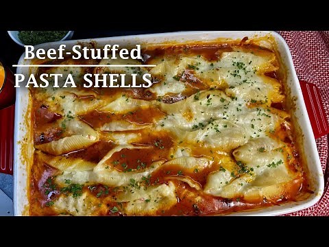 Baked Beef-Stuffed Pasta Shells with Creamy Ricotta Filling