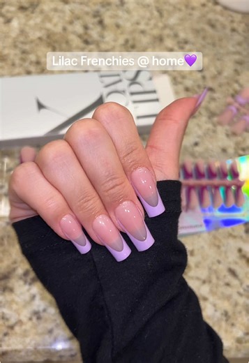 Lilac French Tip Nail Designs for Home Application