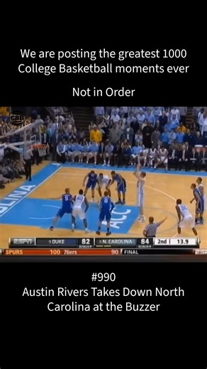 College Basketball on Instagram: "#989 – “The Freshman, The Dagger, The Bedlam” 😈🎤❄️ February 2012. Chapel Hill. The Dean Dome. The greatest rivalry in sports at its absolute peak. Duke trailed No. 5 North Carolina by 10 points with just over two minutes left, and the Tar Heel faithful were ready to celebrate. But Austin Rivers had other plans. With the clock winding down, the freshman phenom sized up 7-footer Tyler Zeller at the top of the key, used a wicked step-back, and launched a high-arc