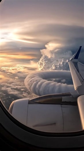 Flying above the clouds and spotted this insane doughnut-shaped formation swirling below. The storm twists like a living vortex—totally surreal from up here. ☁️✈️ Click the link on my bio to create videos like this. Made with AI #fblifestyle #cloudscape #storm #doughnutcloud #aerialview #planespotting #surrealviews #aiart | Earth Impacts