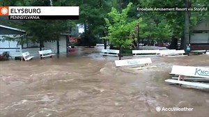 73K views · 1.1K reactions | Two amusement parks in central Pennsylvania, Hersheypark and Knoebels, are still closed as the region recovers from up to a foot of rain. | AccuWeather | Facebook