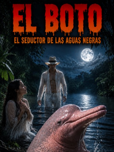 EL BOTO, El Seductor de las Aguas Negras En las profundidades del Amazonas… donde la niebla cubre el río y la selva parece respirar en la oscuridad… existe una de las leyendas más perturbadoras y antiguas de Sudamérica. El Boto. El delfín rosado del Amazonas. Pero las comunidades ribereñas aseguran que no es solo un animal. Dicen que durante las noches de fiesta… el Boto emerge de las aguas negras transformado en un hombre elegante vestido completamente de blanco. Un extraño seductor que aparece