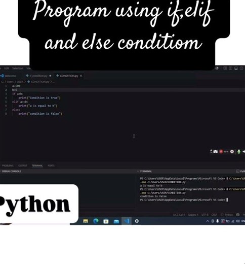 || How to use If condition , elif and else in our program || #python #pythontutorial #ytshorts #