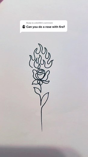 Rose on Fire Tattoo Drawing - Unique Sketchbook Artwork