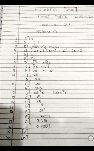 2025-26 maths basic sample paper code 241 solved section A