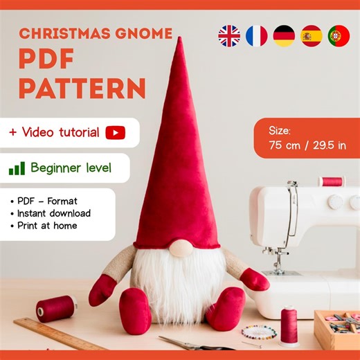 Gnome Sewing Pattern PDF and Video Tutorial, Plush Holiday Toy, Easy Adult Craft Kit for Beginners , Handmade Christmas Gift and Home Decor - Etsy UK
