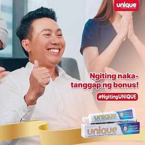 Alam na kapag good mood at abot tenga ang ngiti! After all your hard work this year, you truly deserve it! 🙌 #NgitingUNIQUE Let your smile shine with UNIQUE toothpaste. Bili na sa supermarkets and grocery stores near you! 🛒 | Unique Toothpaste