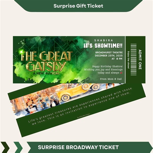 Printable the Great Gatsby Broadway Ticket | Surprise Gift Reveal | Musical Theater Template (digital Gift) - Etsy